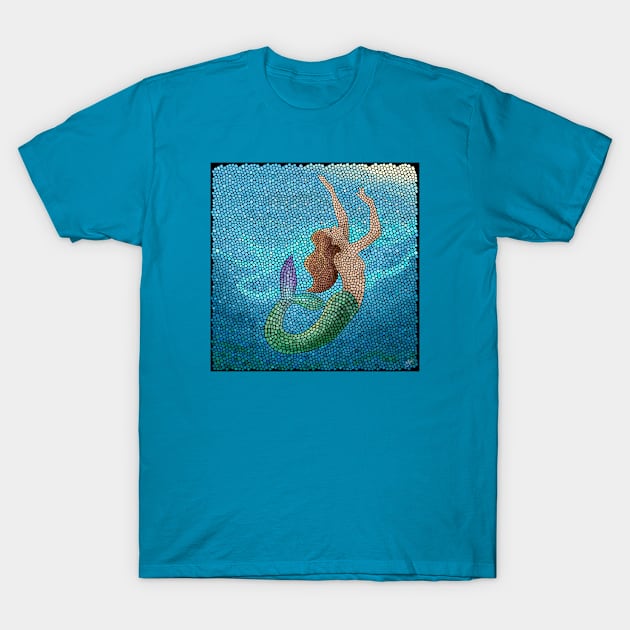 Mosaic Mermaid in a turquoise sea T-Shirt by Sharilea